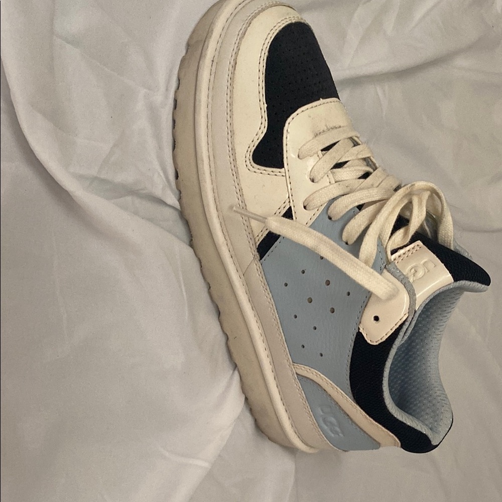 DC Kids Sneakers in Cream, Black, and Light Blue